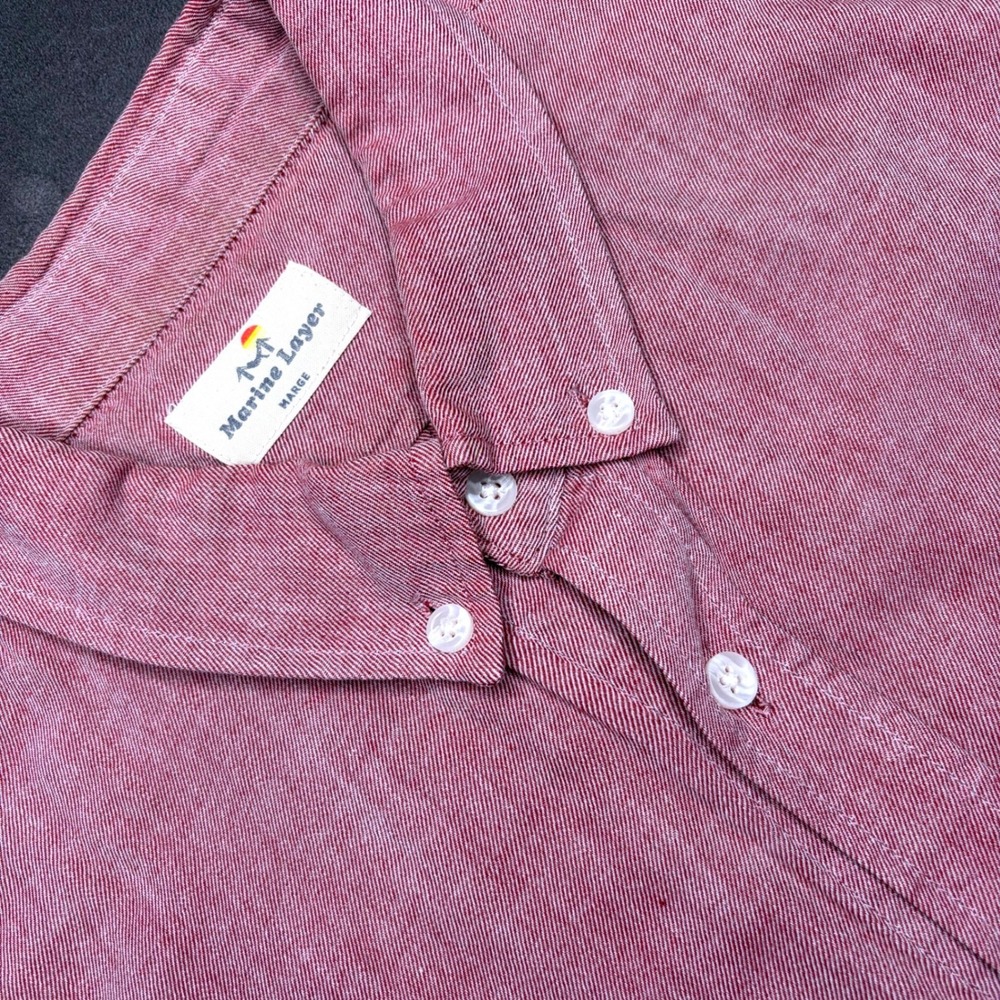 Marine Layer Button Down Shirt Mens M  Marge Red Faded Cotton Long Sleeve Preppy